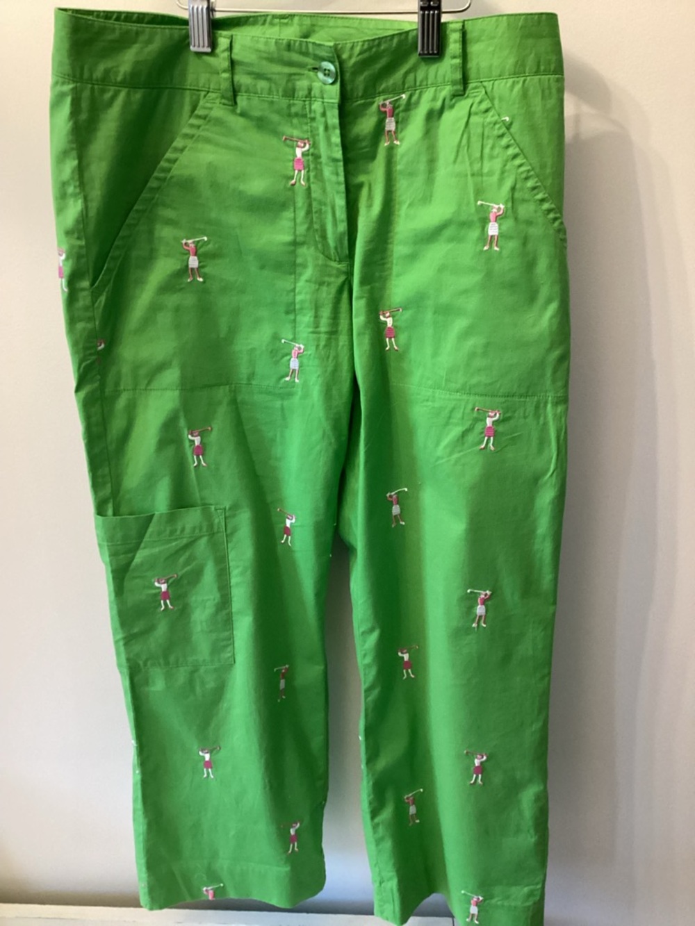 Lilly Pulitzer vintage Green Embroidered Golf Print Pants( size 2)